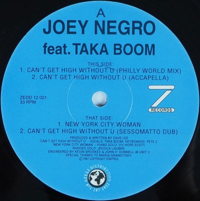 JOEY NEGRO - Can't Get High Without U / New York City Woman