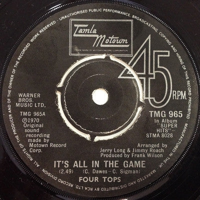 THE FOUR TOPS - It's All In The Game / Bernadette