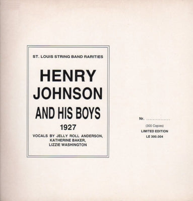 HENRY JOHNSON AND HIS BOYS - St. Louis String Band Rarities 1927