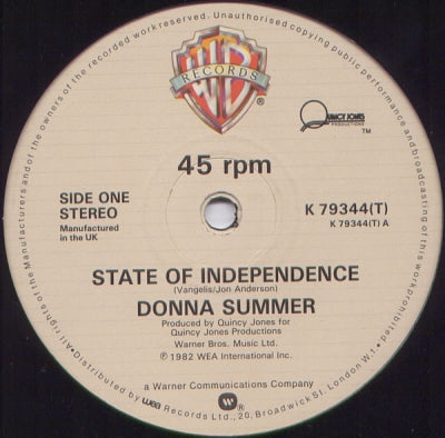 DONNA SUMMER - State Of Independence / Love Is Just A Breath Away