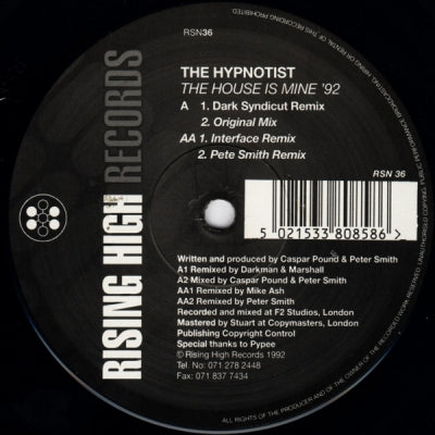 THE HYPNOTIST - The House Is Mine '92 (Remixes)