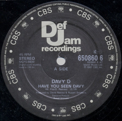DAVY D - Have You Seen Davy / Keep Your Distance / Get Busy (We Ain't New To This)