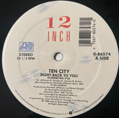TEN CITY - Right Back To You / One Kiss Will Make It Better