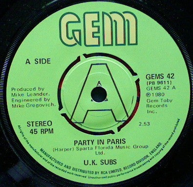 UK SUBS - Party In Paris