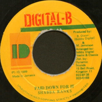 SHABBA RANKS - Paid Down For It / Version