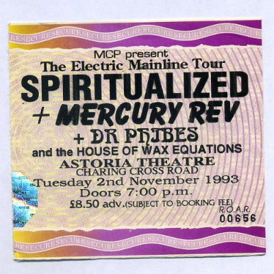 SPIRITUALIZED - Ticket - Astoria Theatre 2nd Nov 1993