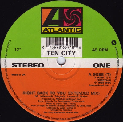 TEN CITY - Right Back To You / One Kiss Will Make It Better