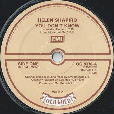 HELEN SHAPIRO - You Don't Know / Walkin' Back To Happiness