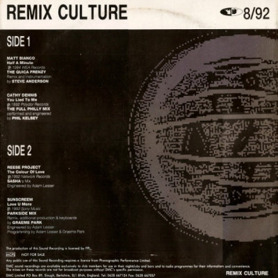 REESE PROJECT / SUNSCREEM / MATT BIANCO / CATHY DENNIS - The Colour Of Love / Love U More / Half A Minute / You Lied to Me