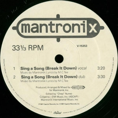 MANTRONIX - Sing A Song (Break It Down)