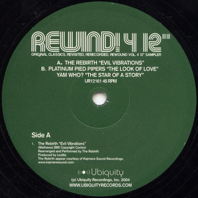 VARIOUS - Rewind! 4 12" Sampler featuring The Rebirth 'Evil Vibrations'.