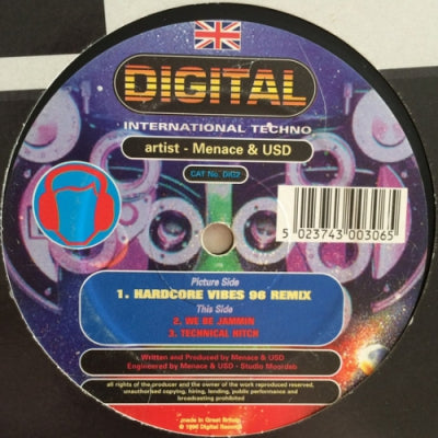 MENACE & USD - Hardcore Vibes (96 Remix) / We Be Jammin / Technical Hitch