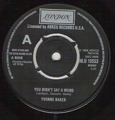 YVONNE BAKER / BOBBY PARIS - You Didn't Say A Word / Night Owl