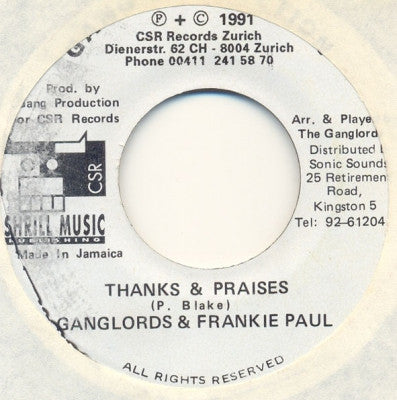 GANGLORDS & FRANKIE PAUL - Thanks & Praises / Tyson Dub