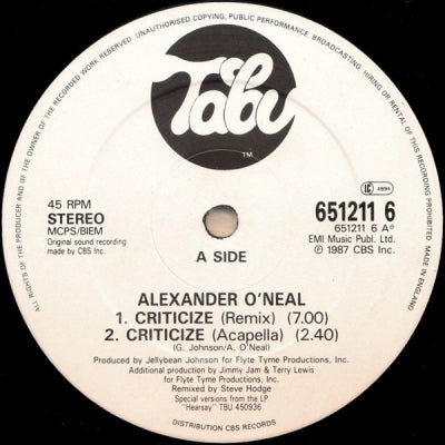 ALEXANDER O'NEAL  - Criticize