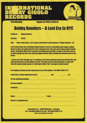 BOBBY KONDERS - A Lost Era In NYC 1987-1992 : Deep House Productions