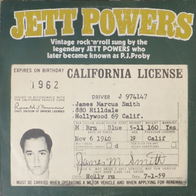 JETT POWERS (P.J. PROBY). - California License