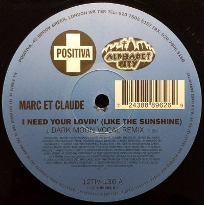 MARC ET CLAUDE - I Need Your Lovin' (Like The Sunshine)