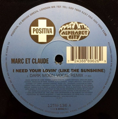 MARC ET CLAUDE - I Need Your Lovin' (Like The Sunshine)