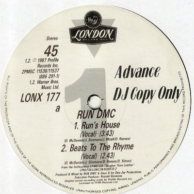 RUN D.M.C - Run's House / Beats To The Rhyme