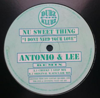 NU SWEET THING - I Don't Need Your Love