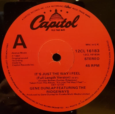 GENE DUNLAP FEATURING THE RIDGEWAYS - It's Just The Way I Feel