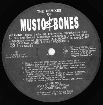 VARIOUS - The Remixes Of Musto & Bones