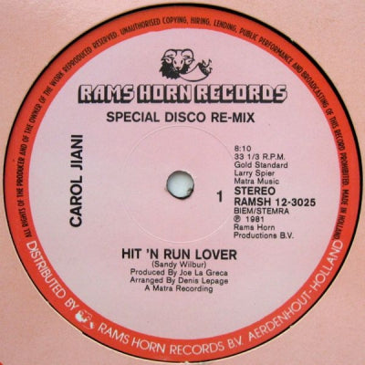 CAROL JIANI - Hit 'N Run Lover (Special Disco Re-Mix)