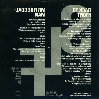STIFF LITTLE FINGERS - Back To Front / Mr Fire Coal-Man