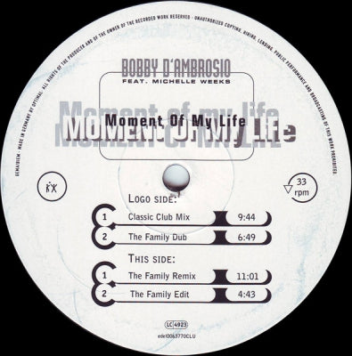 BOBBY D'AMBROSIO FEAT MICHELLE WEEKS - Moment Of My Life