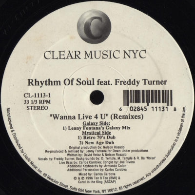 RHYTHM OF SOUL FEAT. FREDDY TURNER - Wanna Live 4 U (Remixes)