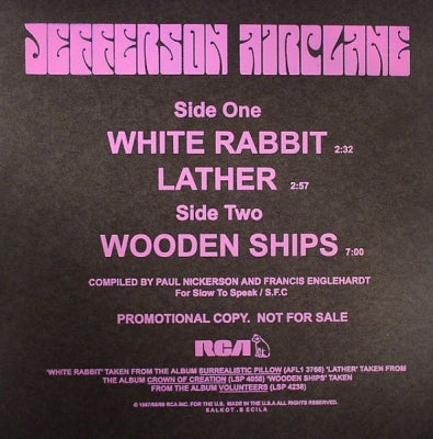 JEFFERSON AIRPLANE - White Rabbit / Lather / Wooden Ships