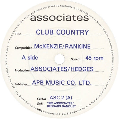 ASSOCIATES - Club Country / A.G. It's You Again