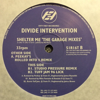 DIVIDE INTERVENTION - Shelter Me (The Garage Mixes)