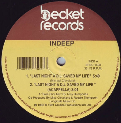 INDEEP - Last Night A D.J. Saved My life / D.J. Delight (sound effects)