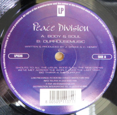 PEACE DIVISION - Body & Soul / Ourhousemusic